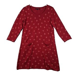 Gudrun Sjoden Linen Cotton Red Floral Dress Tunic Stretch Knit Pockets‎ Medium